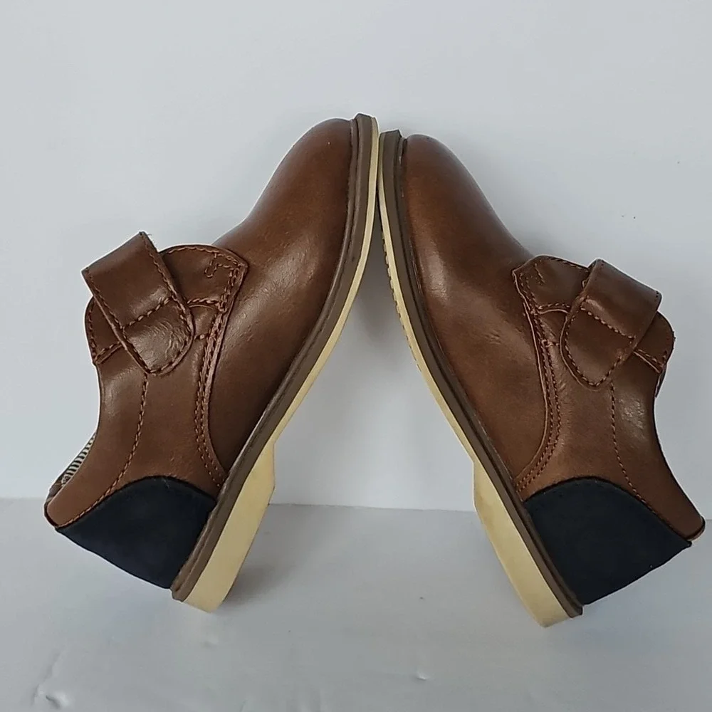 Toddler Tahari Bryan Dress Shoes Brown Navy Hook Loop Formal Wedding Size 7